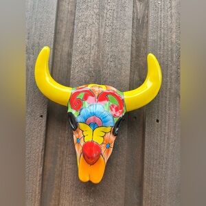 Colorful Talavera Longhorn Bull Skull Wall Decor